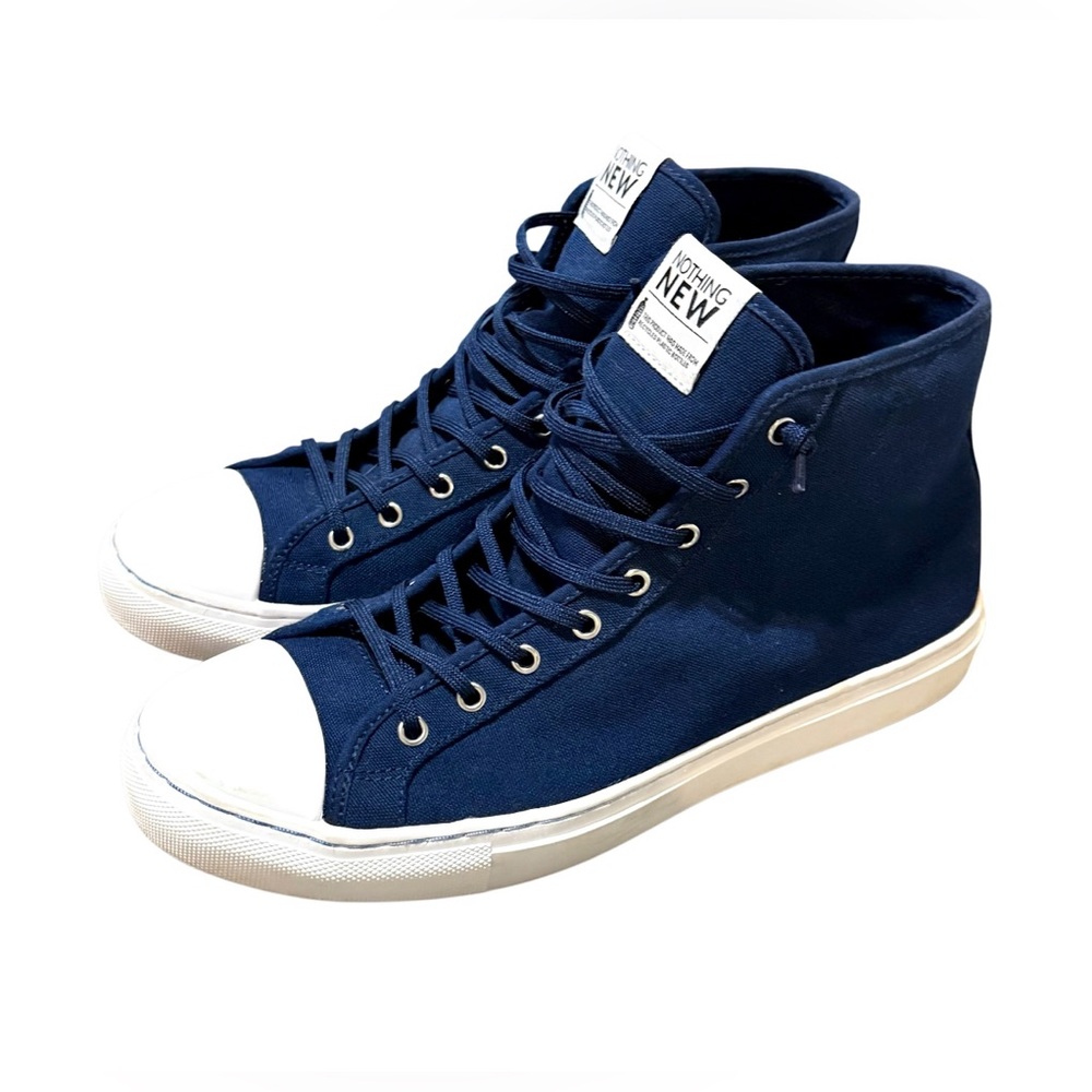Nothing New Men’s Classic High Top Sneakers in Navy Blue x White, Size 10
